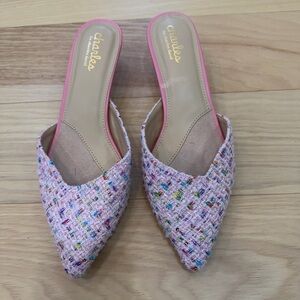 Charles by Charles David Sz 8.5 pink tweed kitten heel mules #heels #tweed